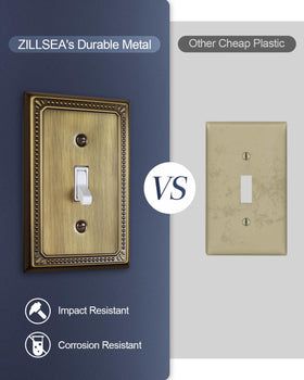 ZILLSEA antique brass pearl toggle plate complements living room decor and high-contrast textures.