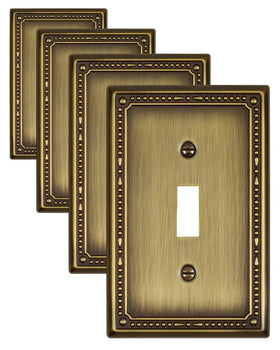 ZILLSEA antique brass switch cover plates four-pack with beaded detailing for vintage charm.