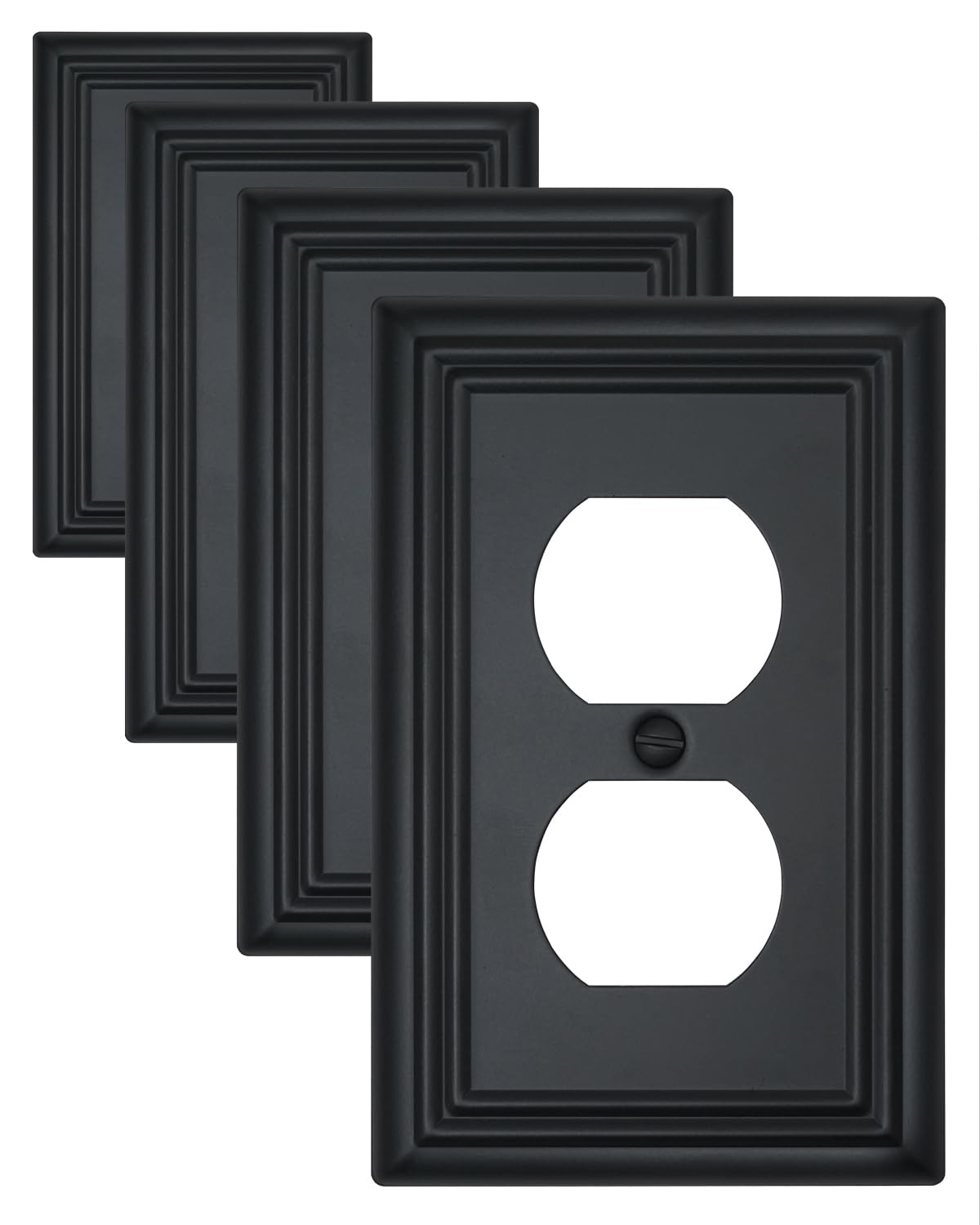 ZILLSEA decorative framed switch plate in black adds modern texture to any wall.