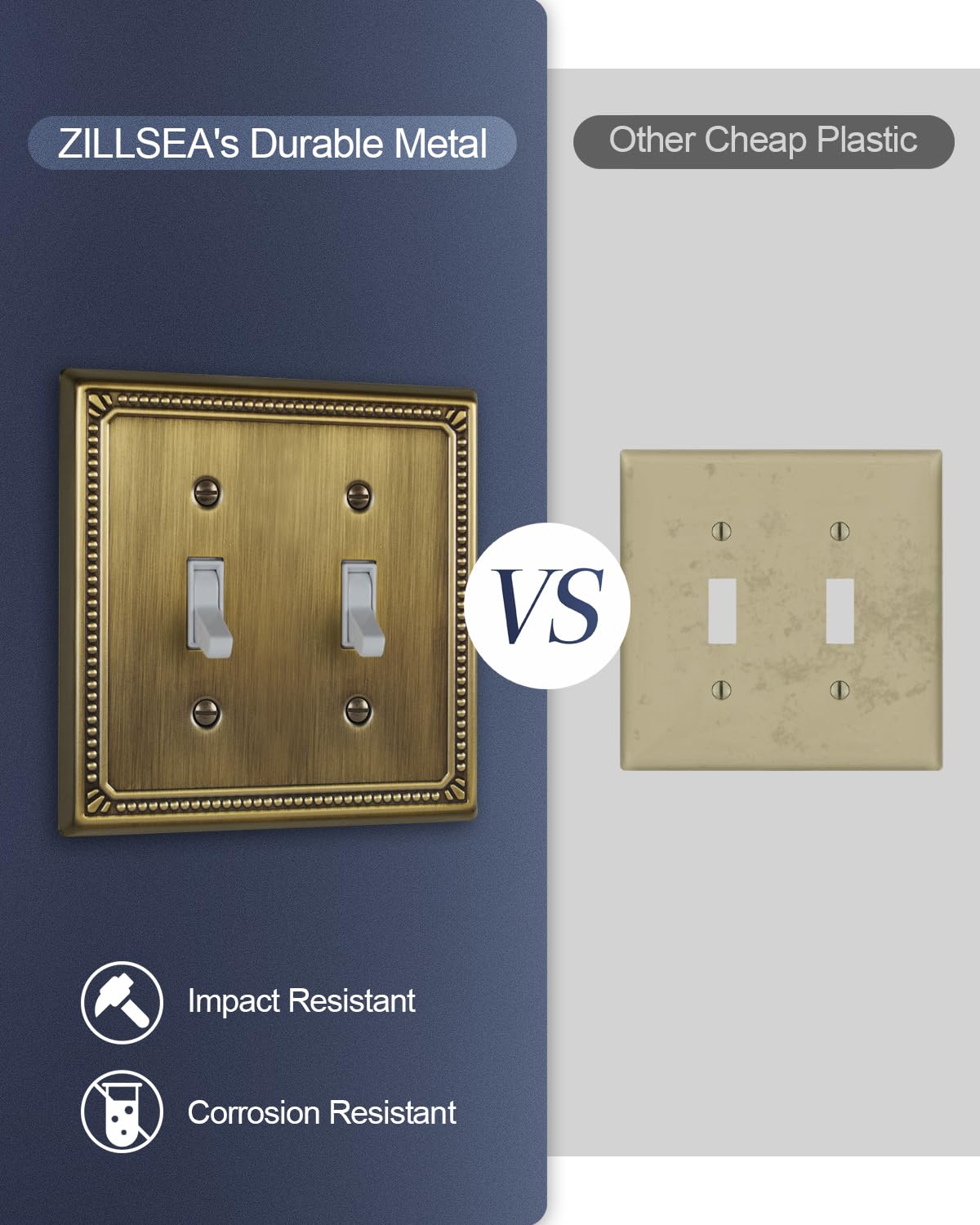 ZILLSEA durable metal wall plate withstands daily use in busy spaces.