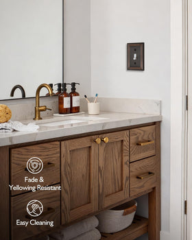 ZILLSEA aged bronze wall plates render a cohesive look in living spaces.