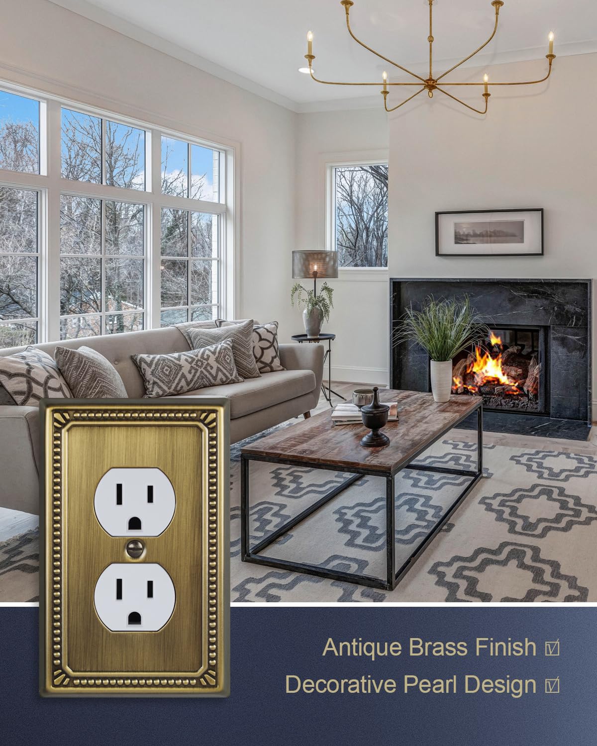 ZILLSEA metal outlet cover in brass finish boosts durability and style.