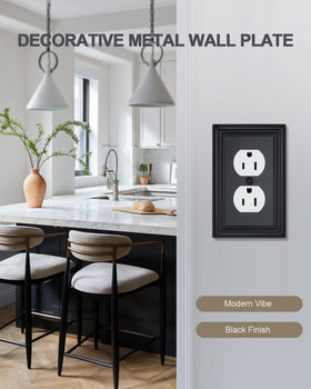 ZILLSEA metal wall plate in black provides durable, corrosion-resistant coverage.