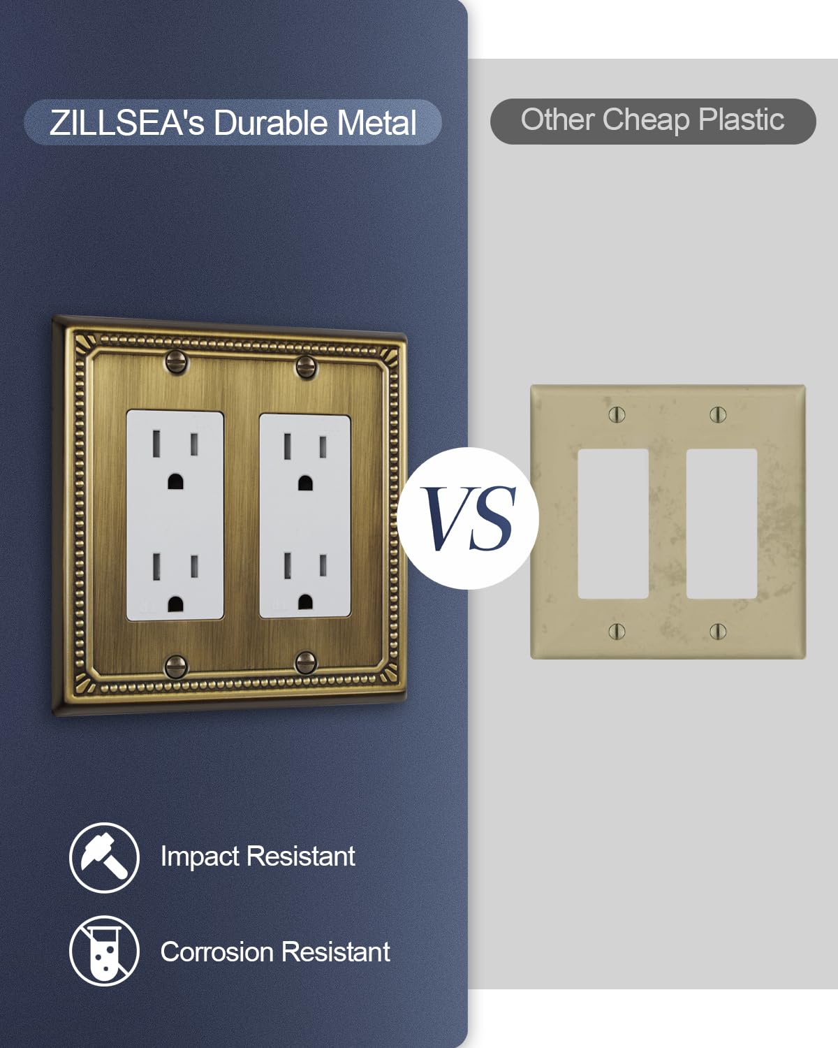 ZILLSEA double decorator wall plate offers quick, tool-free style upgrade.