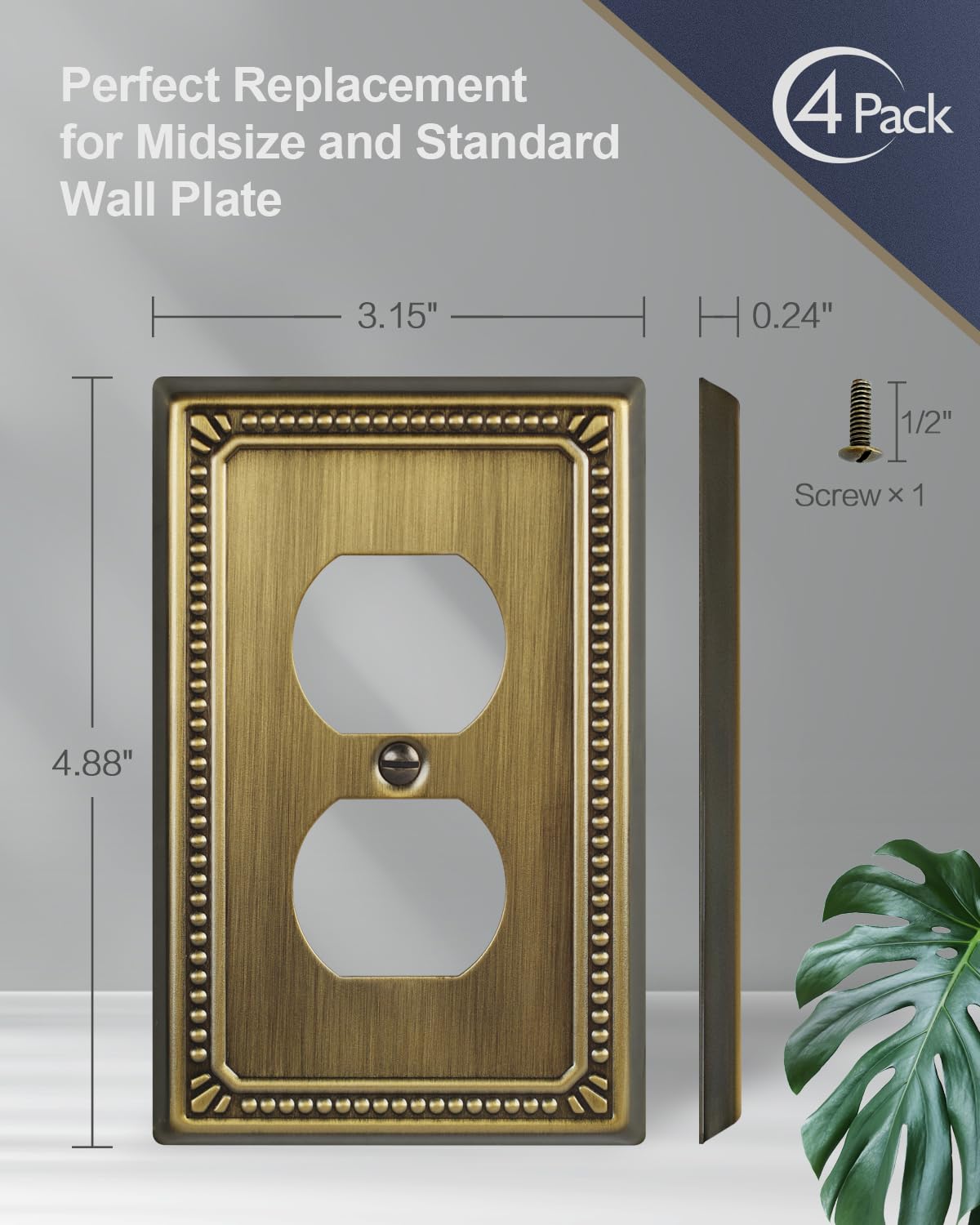 ZILLSEA midsize wall plate measures 3.15 by 4.88 inches.