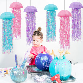 Zilue jellyfish lantern in lavender provides whimsical color for underwater-themed birthday