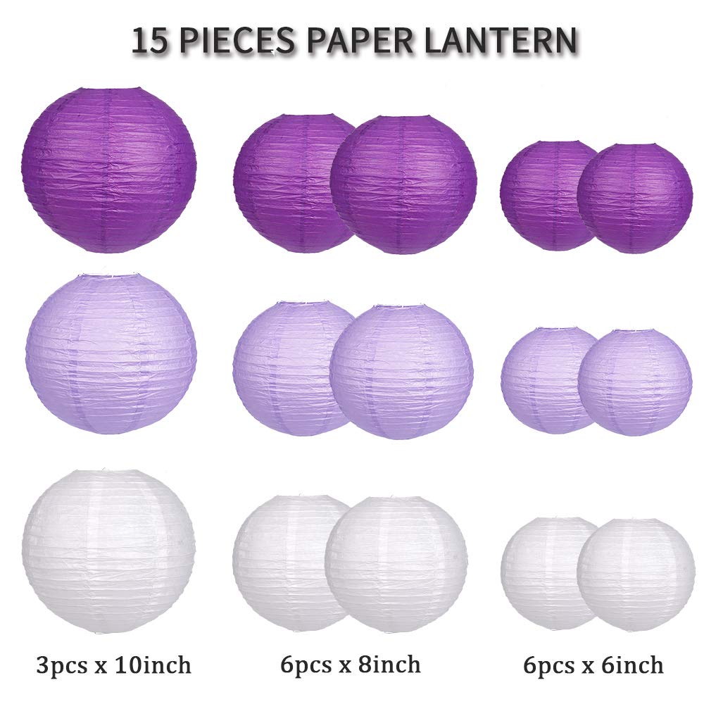 zilue paper lanterns 8-inch purple lavender white create elegant uplighting at celebrations