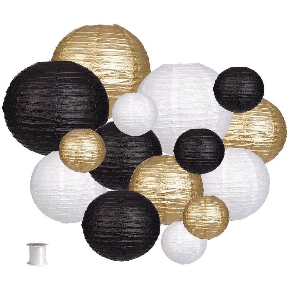 zilue paper lanterns black gold white 10-inch set creates elegant wedding backdrops