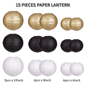 zilue 8-inch black gold white lanterns six-pack for versatile party decor