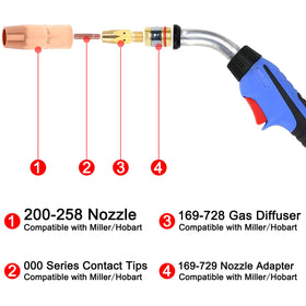 Zinger consumables ready torch supports 030 035 045 tips for versatile welding