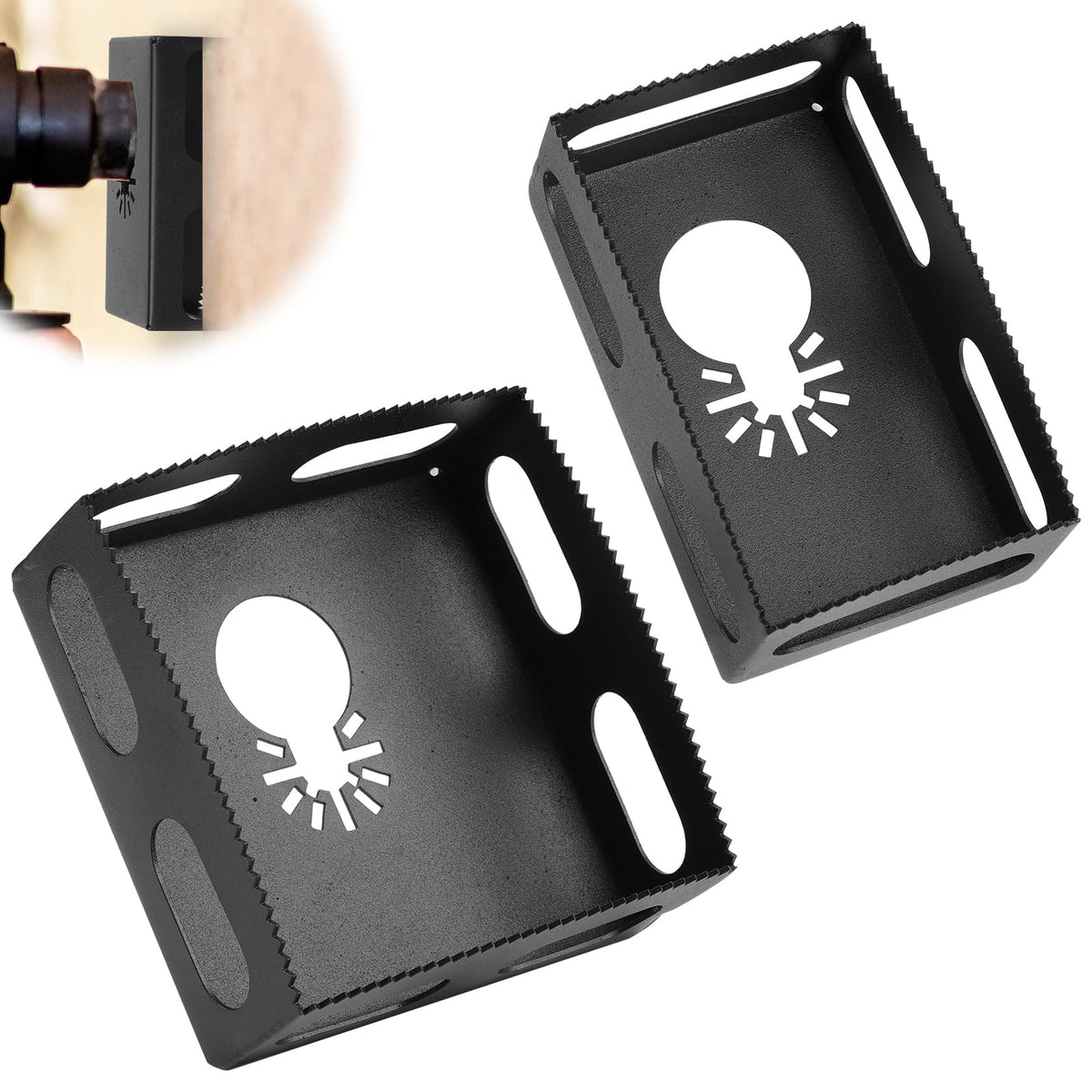 Zinkitool square slot cutter close-up for clean outlet box drywall cuts.