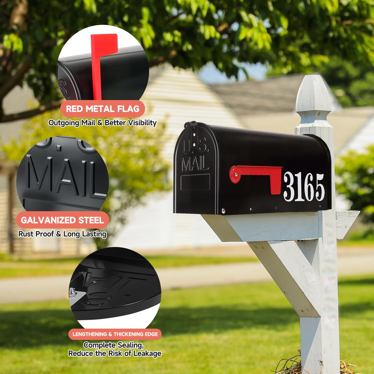 Zinovo metal post mount mailbox outdoor black side view shows sturdy design