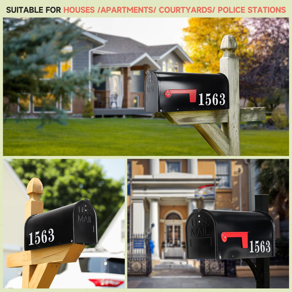 Zinovo modern black post mount mailbox design complements home exterior