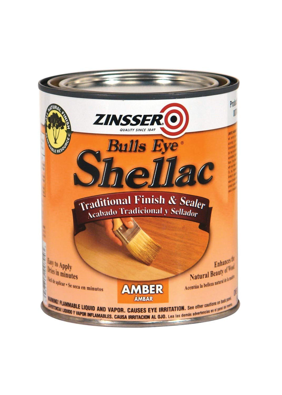 Zinsser Bulls Eye Amber Shellac on wood surface showing amber finish for antique look