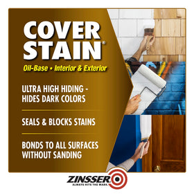 Close-up cap on Zinsser Cover-Stain spray for stain blocking.