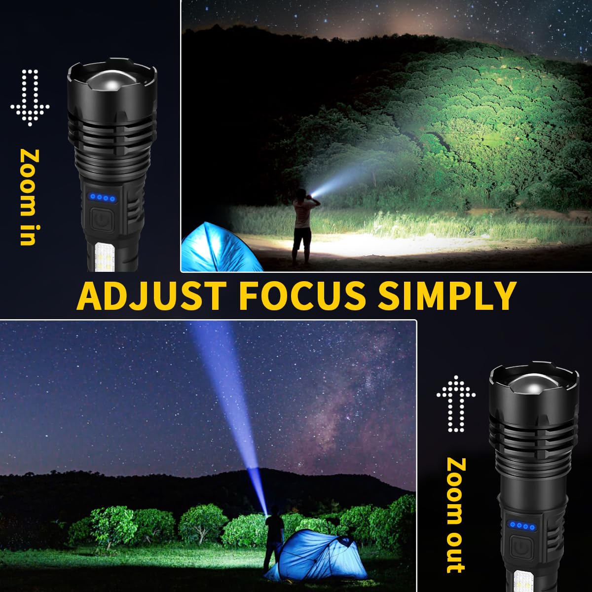 ZioeYiue LED flashlight with battery indicator for planning outings