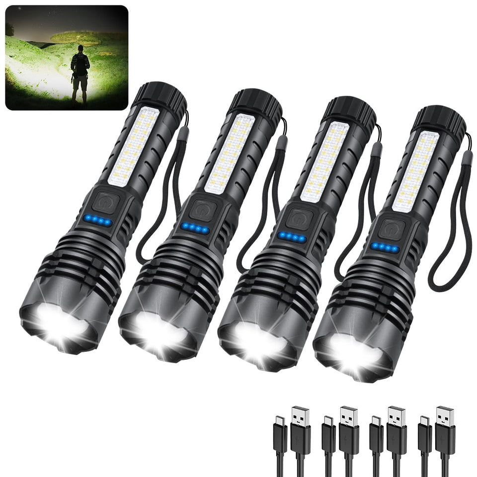 ZioeYiue four-pack flashlights front view for home and outdoor lighting.