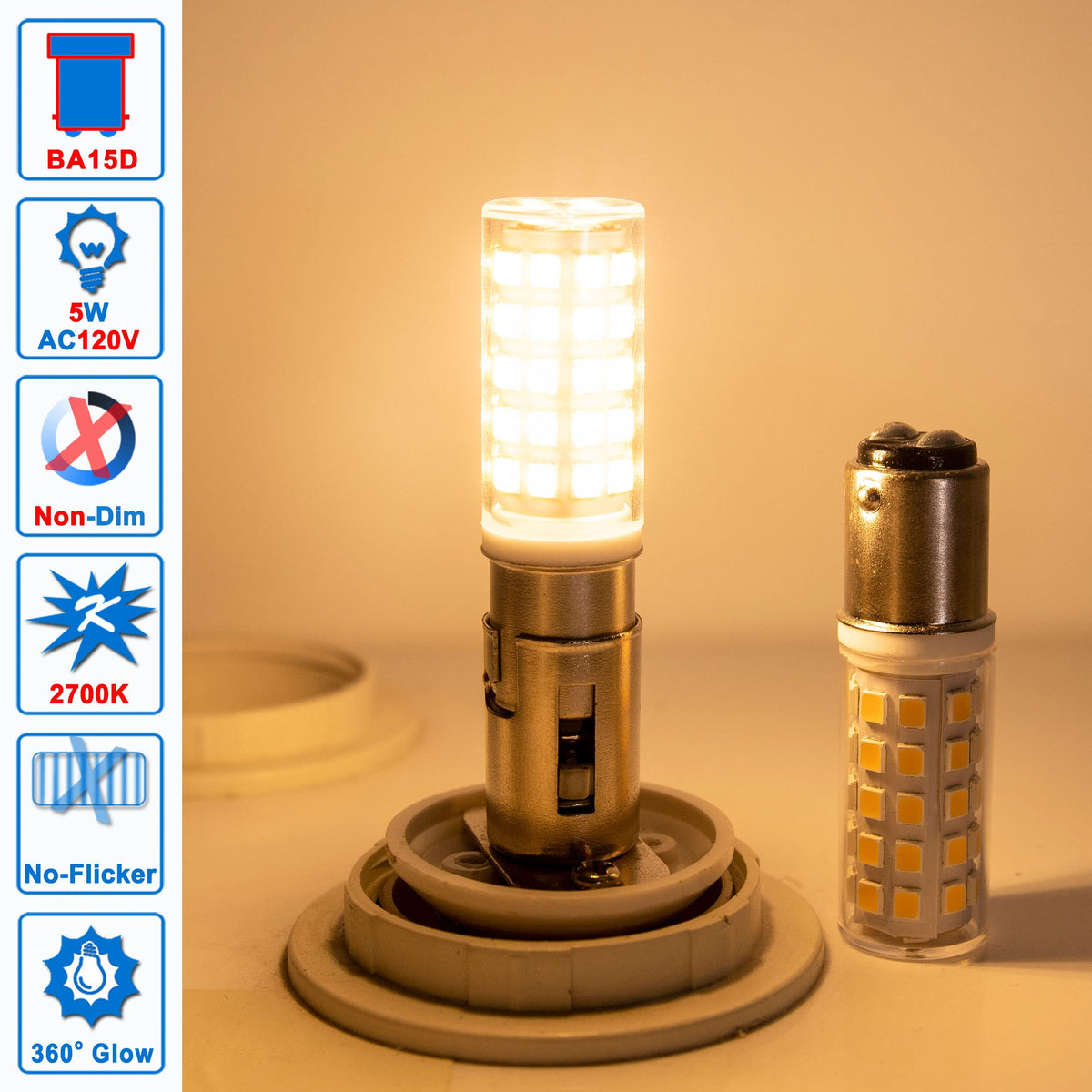Ziomitus 5W BA15D LED 2700K soft white for bright, efficient lighting
