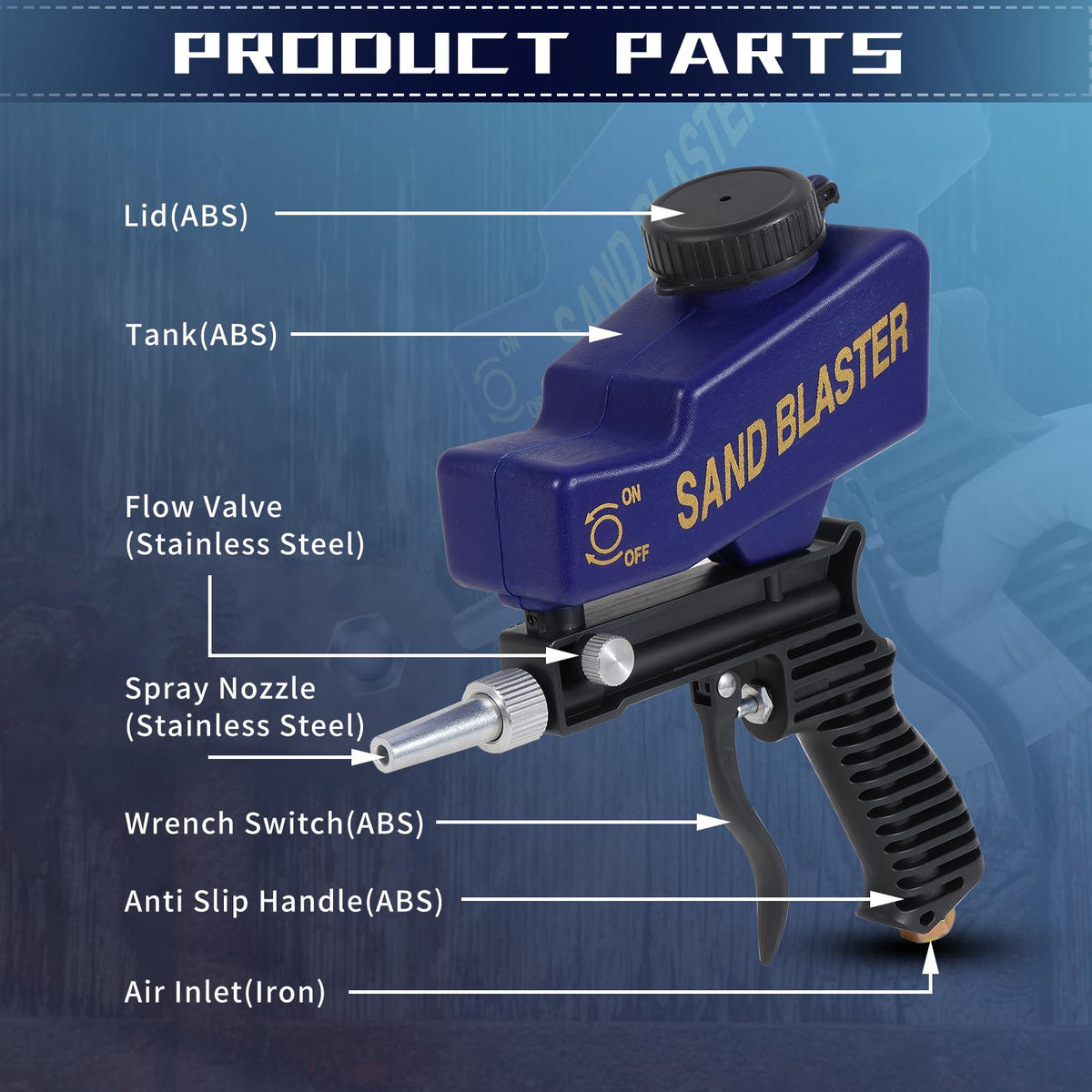 Ziopetru Sand Blaster Gun rust removal on metal surfaces.
