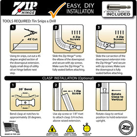 Zip Hinge DIY install kit with screws and tools for simple setup.