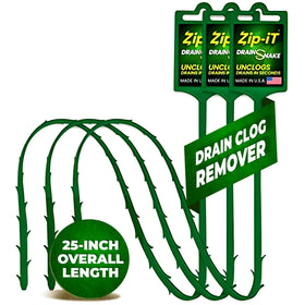 Zip-It hair clog remover 25-inch unclogs sinks, showers, and tubs quickly.