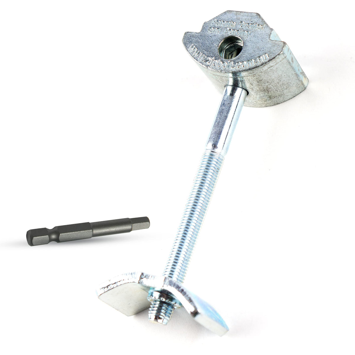 Zipbolt 10.500 countertop miter connector close-up showing a secure joint for strong, quick installations.