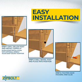 Zipbolt 14-110 application on wood stair demonstrates secure anchoring.