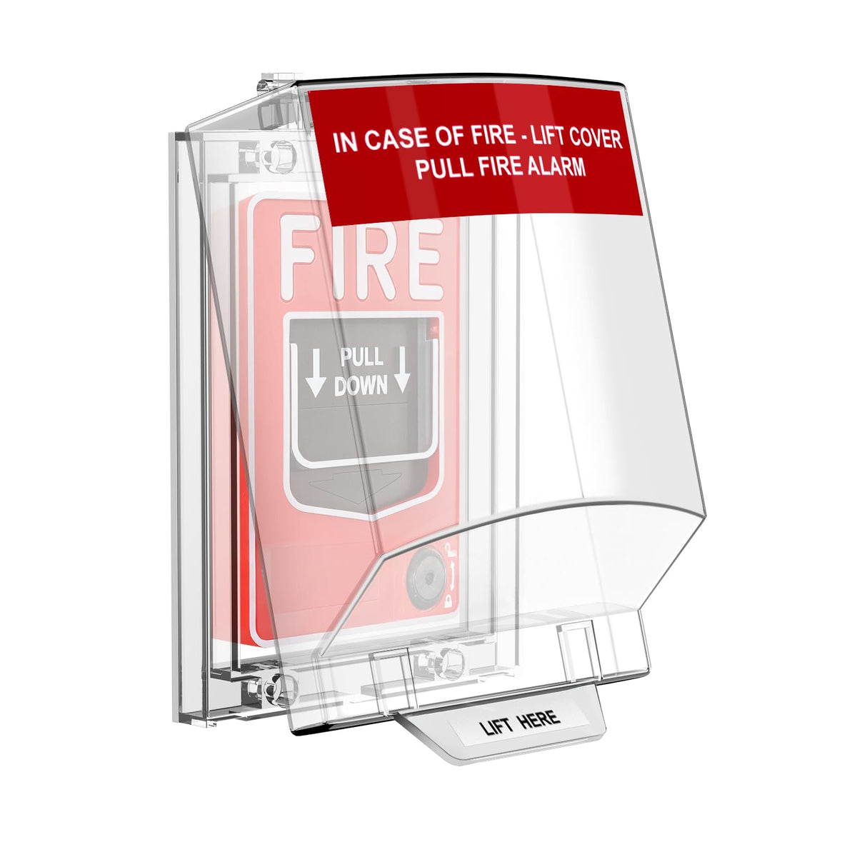Zipcase fire alarm cover front view protecting the pull station from impacts and false triggers