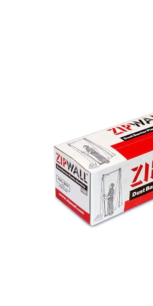 ZIPWALL PY50 white barrier sheet in dispenser-ready packaging for quick job-site setup.