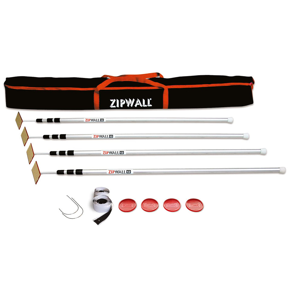 ZIPWALL SLP4 12-foot poles with carry bag enable fast, damage-free dust barriers.