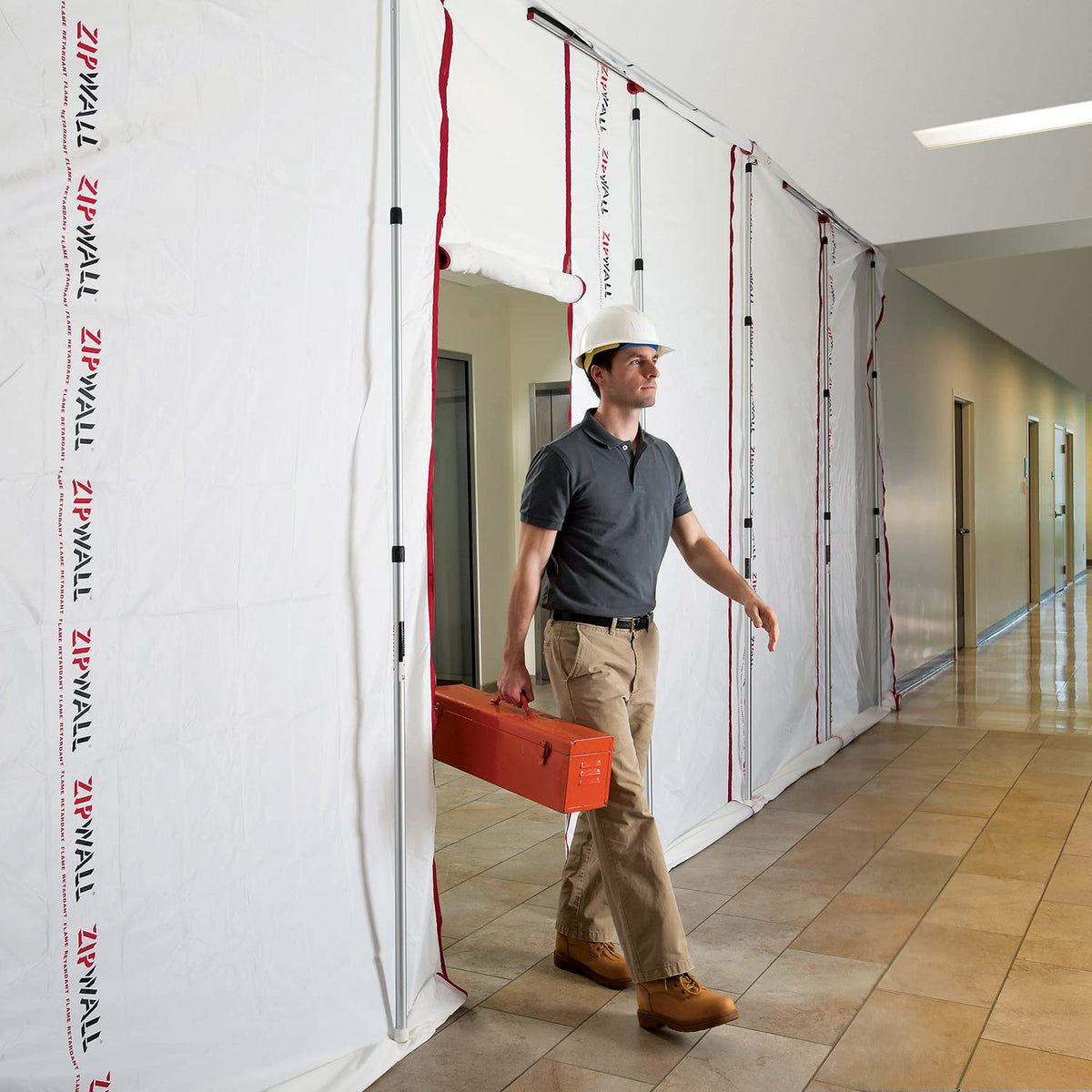 Doorway-seal accessories from ZIPWALL SLP4 simplify enclosure without tape or ladders.