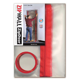 ZIPWALL ZIPDoor ZDS standard dust barrier door panel in doorway for quick dust protection.