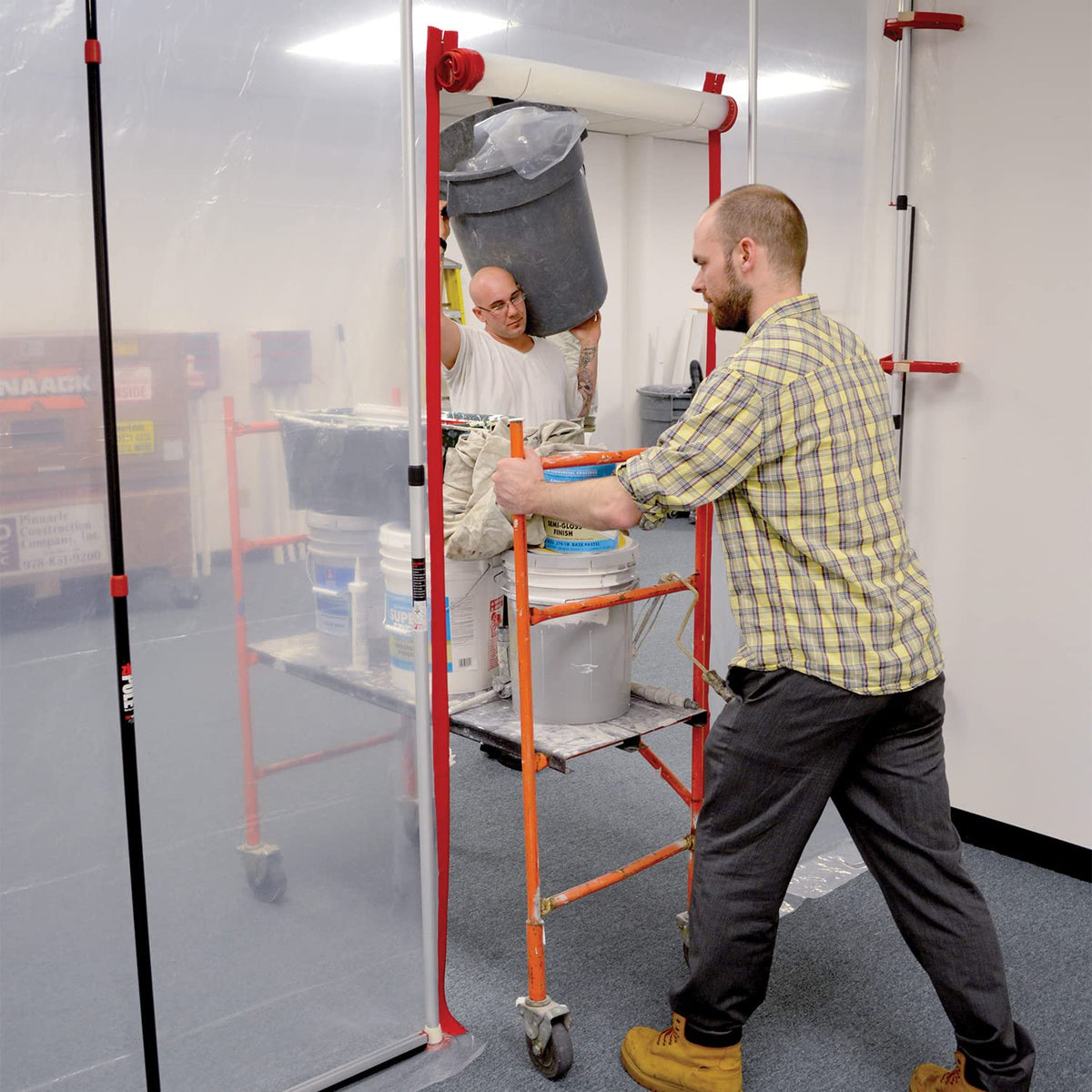 ZipWall Zipper Knife cutting barrier plastic for clean entry.