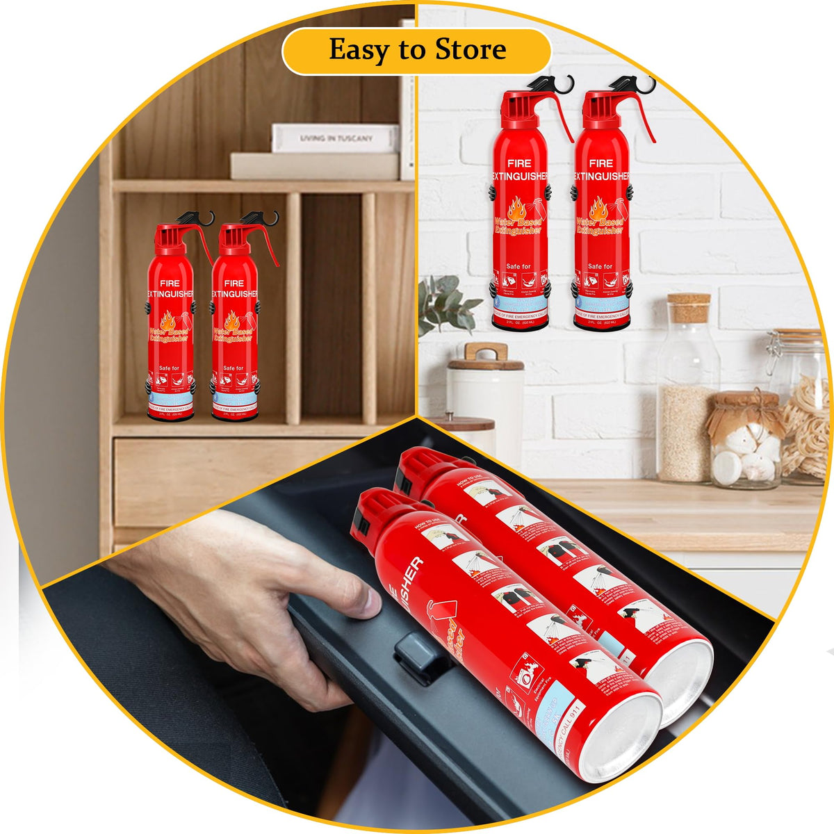 Ziqianhard wall mount kit keeps extinguisher within reach.