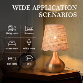 Ziqqeelam bedside lamp featuring a rattan shade for warm ambiance.
