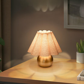 Ziqqeelam gold small bedside lamp with scalloped shade for cozy nighttime reading