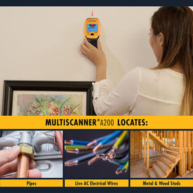 Zircon MultiScanner A200 detects wood studs and metal objects behind walls