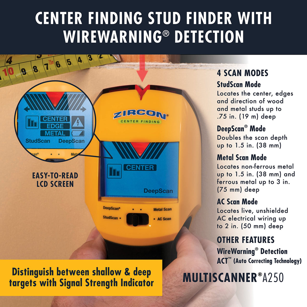 Zircon MultiScanner A250 helps precise stud detection for secure shelf installation.