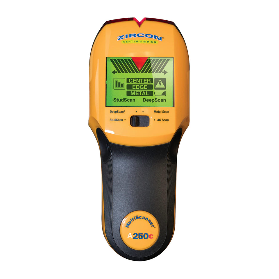 Zircon MultiScanner A250c shows center and edge of studs for precise mounting.