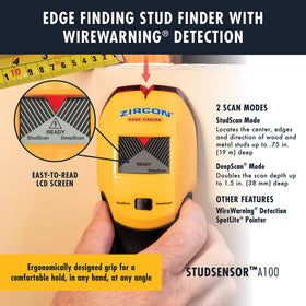 Zircon StudSensor A100 display readout clearly shows readings for quick wall scanning