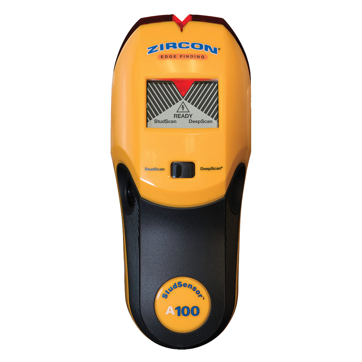 Zircon StudSensor A100 edge-detection view for precise stud edge location and safe mounting