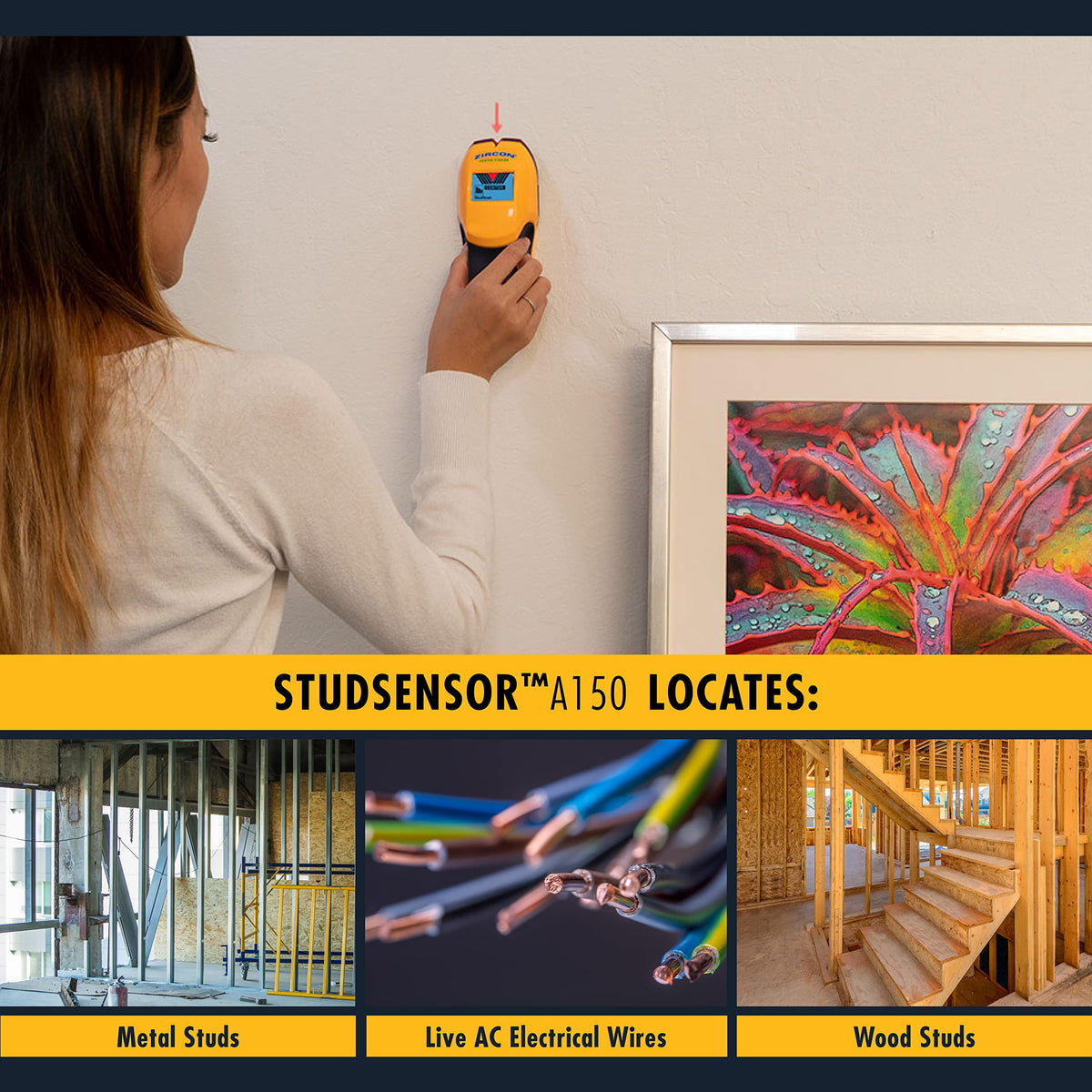 Zircon StudSensor A150 LCD display provides clear readings during scanning