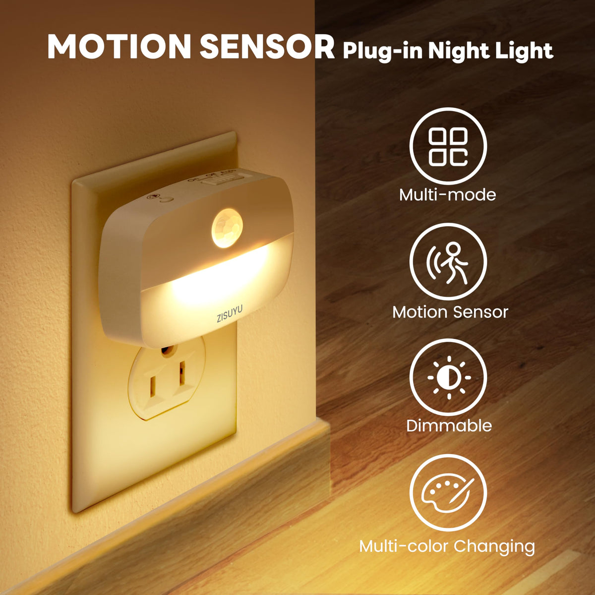 ZISUYU dimmable LED night light offering 10-60 lumens for mood and visibility