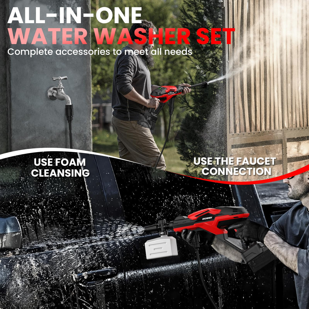 ZixDeNex portable cordless design enables cleaning from the garage to the curb.