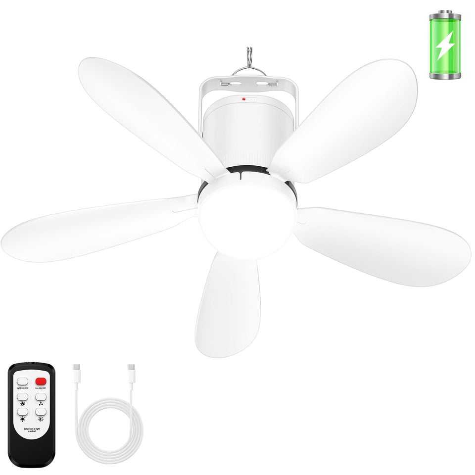 ZIZIWIN 21in battery-powered ceiling fan light being assembled for outdoor use