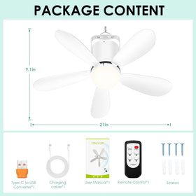 ZIZIWIN durable and compact outdoor ceiling fan light for travel