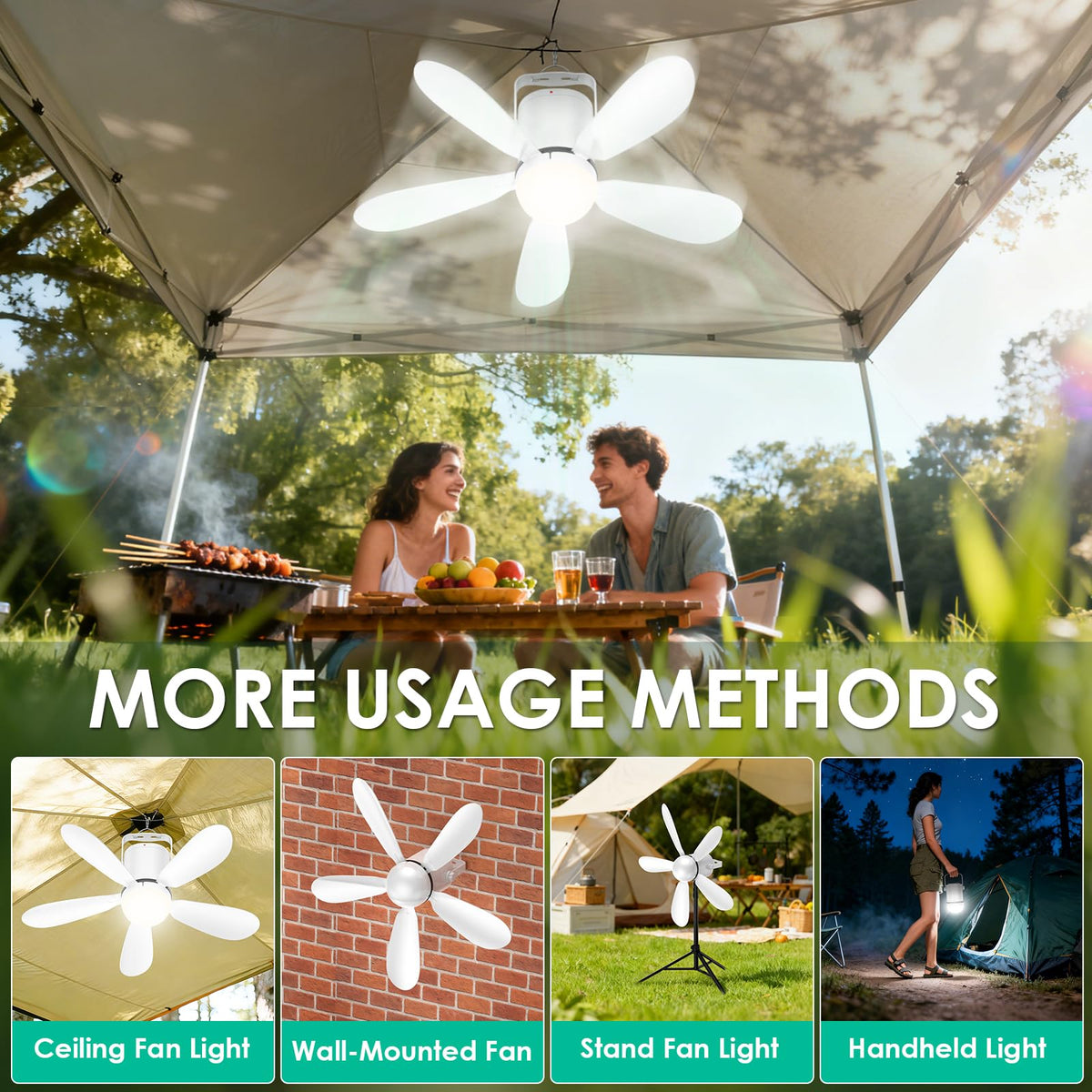 ZIZIWIN portable stand-alone ceiling fan light ready to use