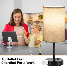 ZJOJO table lamp with built-in AC outlets for charging.