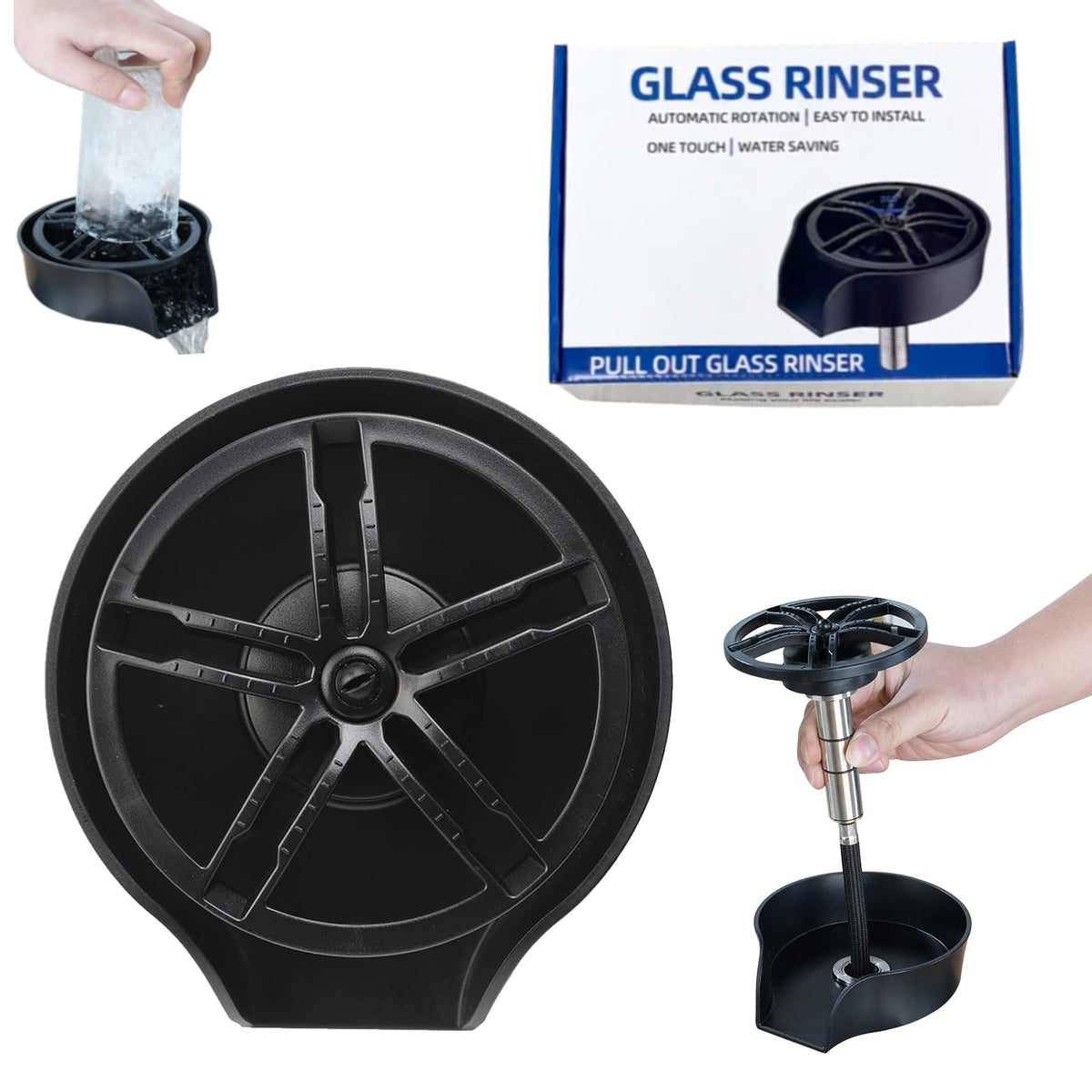 Zjyufy glass rinser with 360-degree rotation cleans cups quickly at the bar