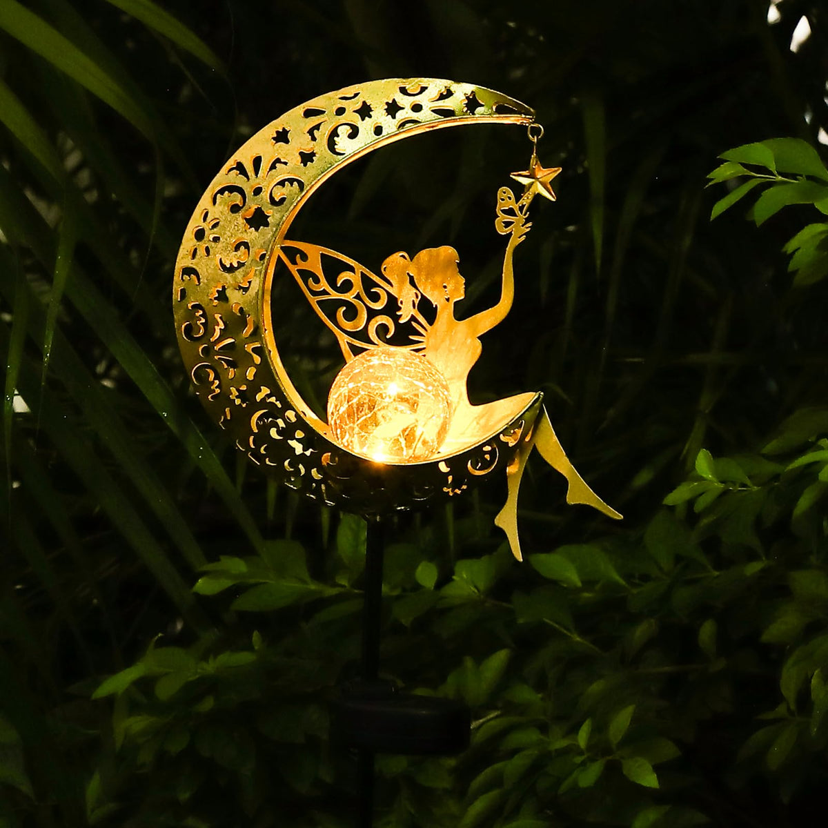 ZKLiLi moon fairy light graces the garden with a warm path glow.
